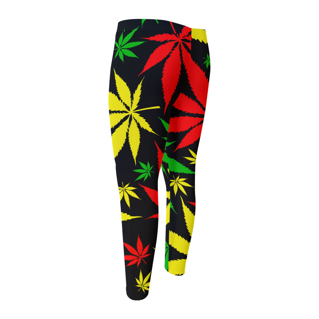 Hemp Leaves Reggae Pattern Print Men's Compression Pants