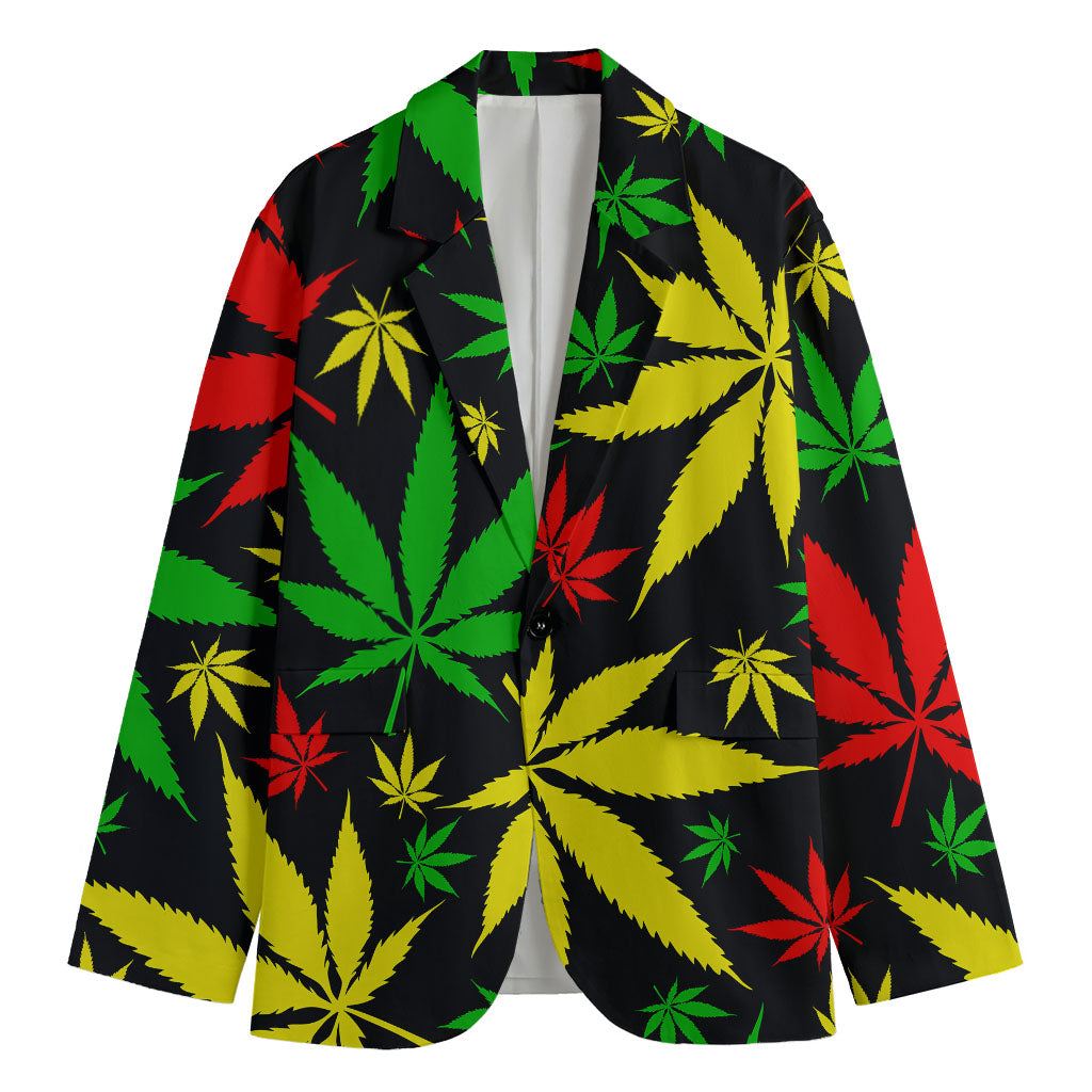 Hemp Leaves Reggae Pattern Print Men's Cotton Blazer
