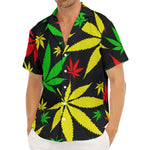 Hemp Leaves Reggae Pattern Print Men's Deep V-Neck Shirt