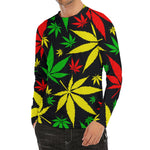 Hemp Leaves Reggae Pattern Print Men's Long Sleeve Rash Guard