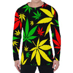 Hemp Leaves Reggae Pattern Print Men's Long Sleeve T-Shirt