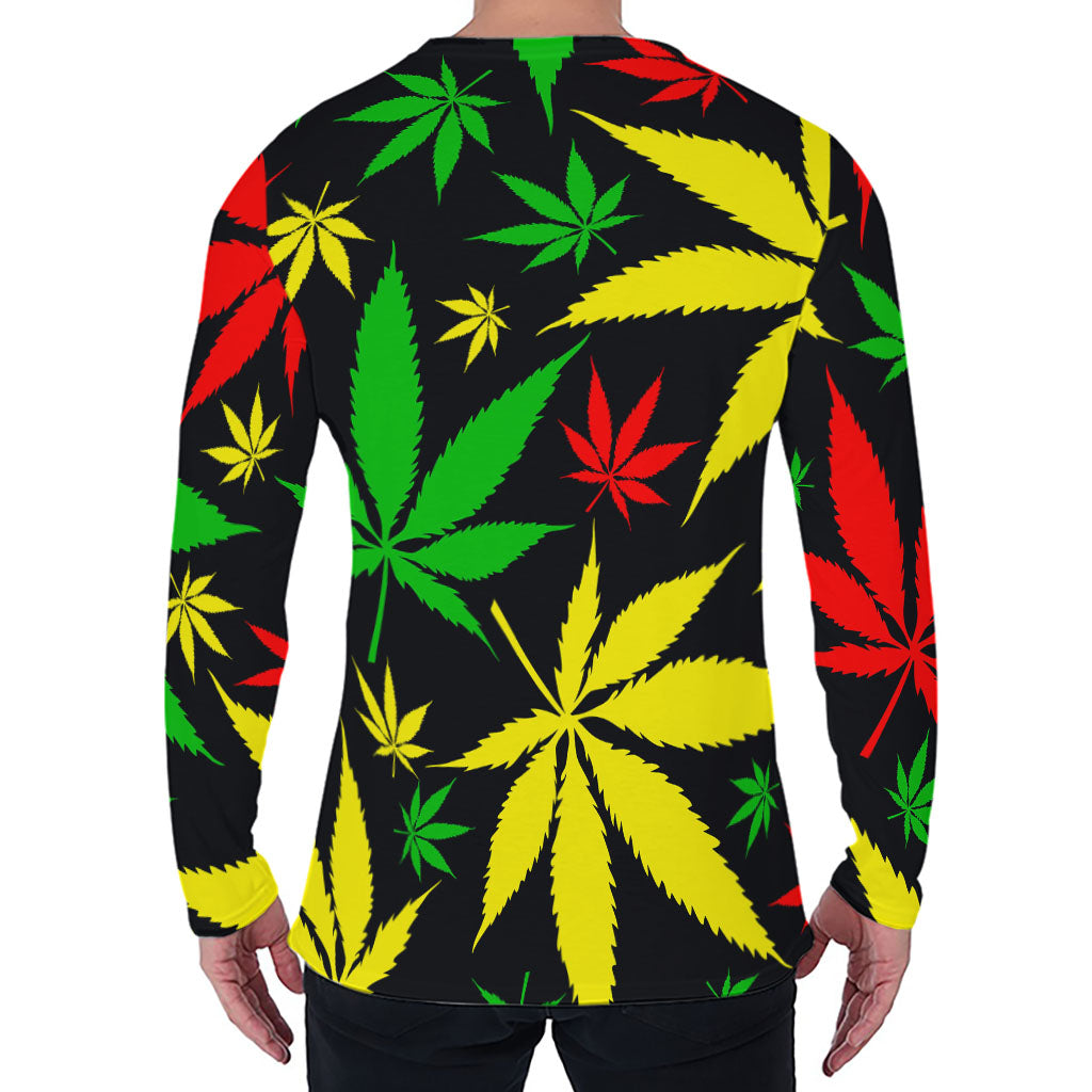 Hemp Leaves Reggae Pattern Print Men's Long Sleeve T-Shirt