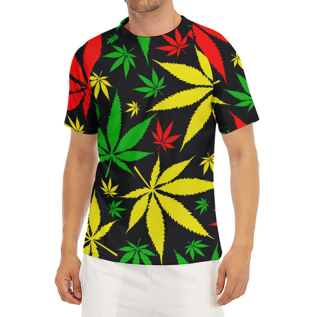 Hemp Leaves Reggae Pattern Print Men's Short Sleeve Rash Guard
