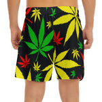 Hemp Leaves Reggae Pattern Print Men's Split Running Shorts