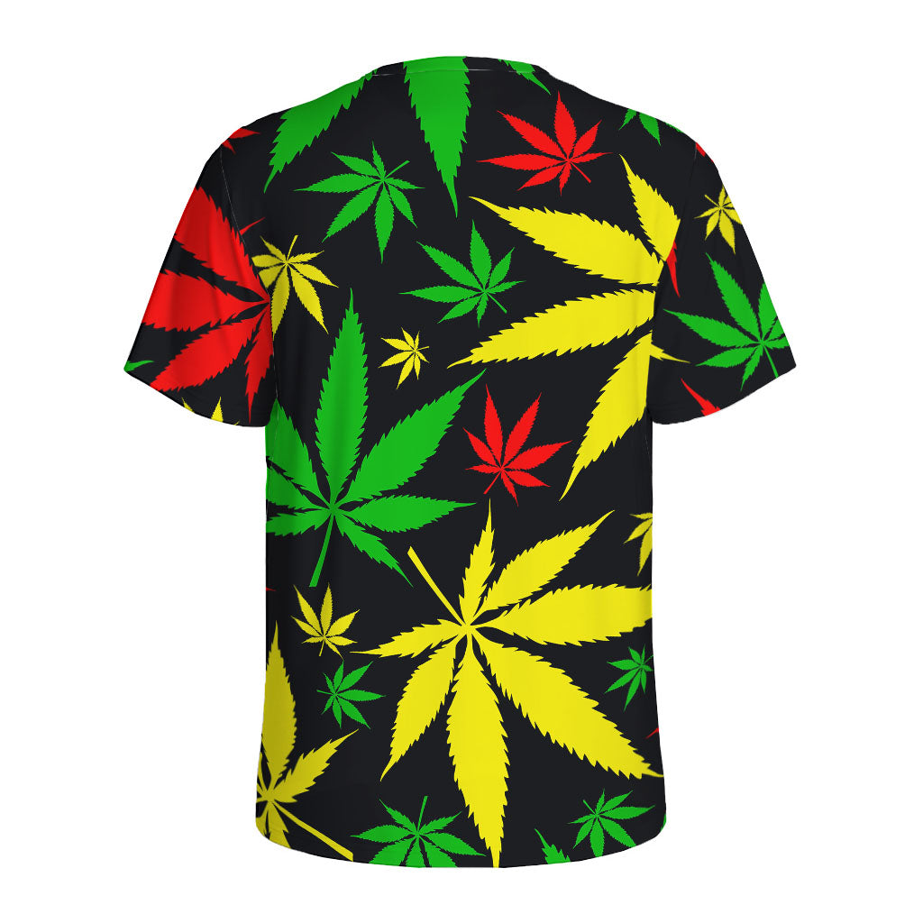 Hemp Leaves Reggae Pattern Print Men's Sports T-Shirt