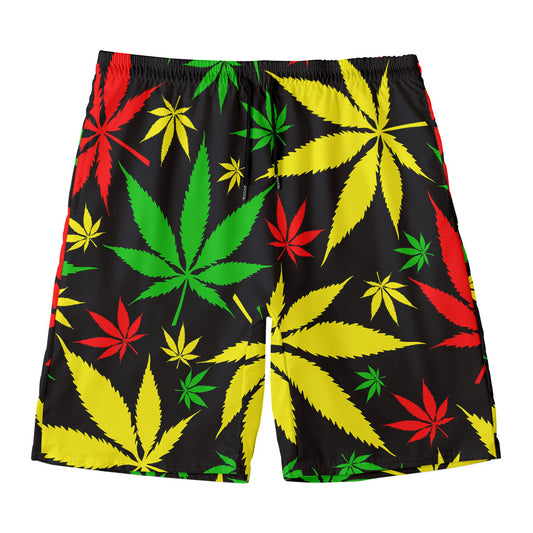 Hemp Leaves Reggae Pattern Print Men's Swim Trunks