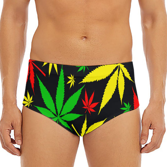 Hemp Leaves Reggae Pattern Print Men's Triangle Swim Briefs