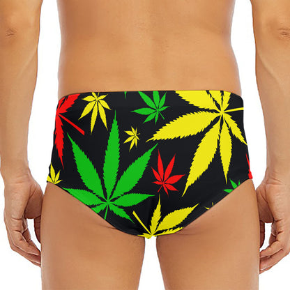 Hemp Leaves Reggae Pattern Print Men's Triangle Swim Briefs