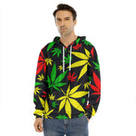 Hemp Leaves Reggae Pattern Print Men's Velvet Pullover Hoodie