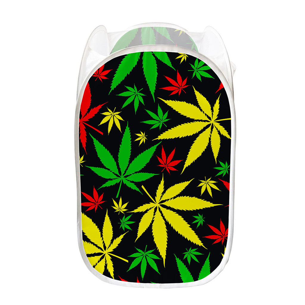Hemp Leaves Reggae Pattern Print Mesh Laundry Hamper