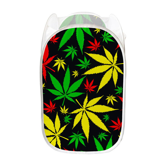 Hemp Leaves Reggae Pattern Print Mesh Laundry Hamper