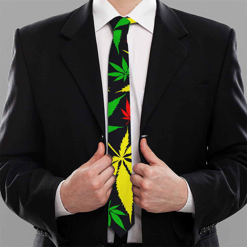 Hemp Leaves Reggae Pattern Print Necktie