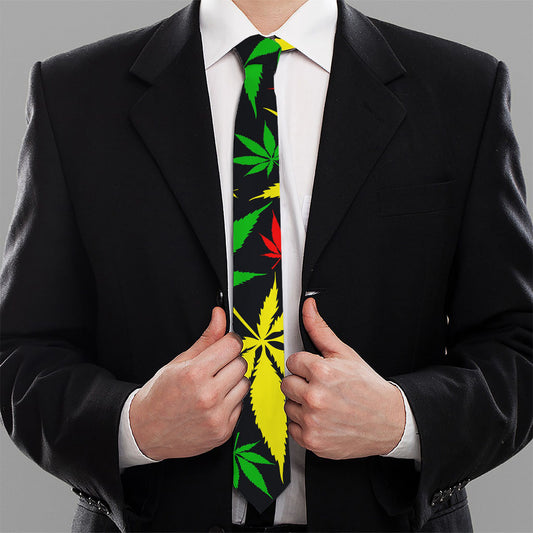Hemp Leaves Reggae Pattern Print Necktie