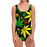 Hemp Leaves Reggae Pattern Print One Piece Swimsuit