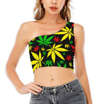 Hemp Leaves Reggae Pattern Print One Shoulder Crop Top