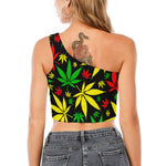 Hemp Leaves Reggae Pattern Print One Shoulder Crop Top