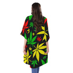 Hemp Leaves Reggae Pattern Print Open Front Beach Cover Up