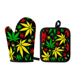 Hemp Leaves Reggae Pattern Print Oven Mitt And Pot Holder Set
