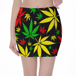 Hemp Leaves Reggae Pattern Print Pencil Mini Skirt