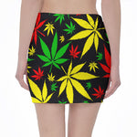 Hemp Leaves Reggae Pattern Print Pencil Mini Skirt
