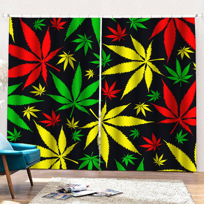 Hemp Leaves Reggae Pattern Print Pencil Pleat Curtains