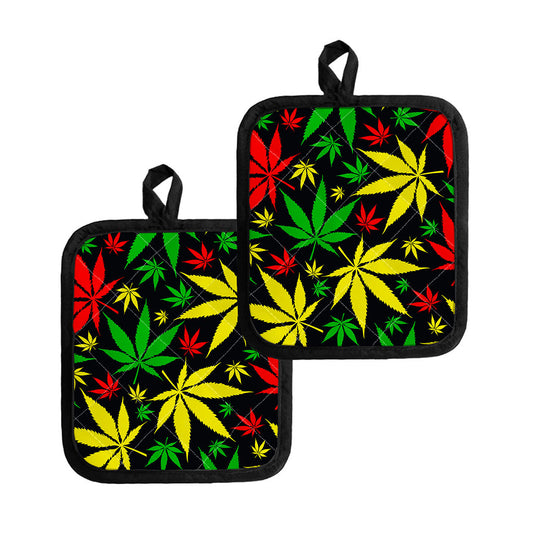 Hemp Leaves Reggae Pattern Print Pot Holders