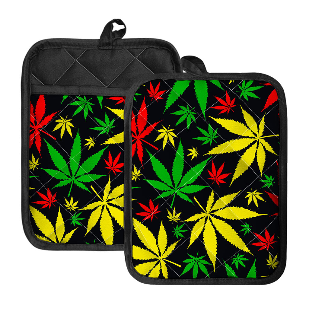 Hemp Leaves Reggae Pattern Print Pot Holders With Pocket
