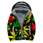 Hemp Leaves Reggae Pattern Print Sherpa Lined Zip Up Hoodie