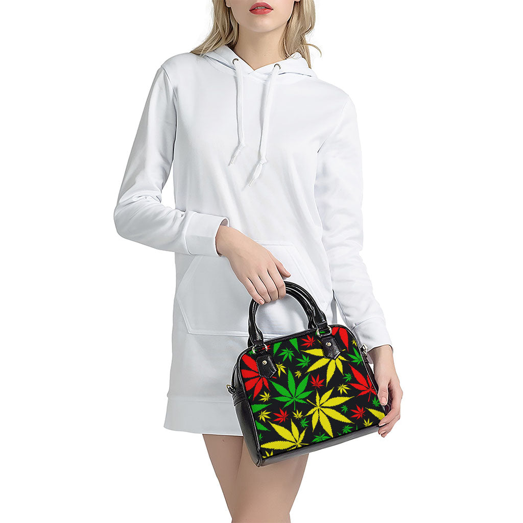 Hemp Leaves Reggae Pattern Print Shoulder Handbag
