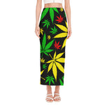 Hemp Leaves Reggae Pattern Print Side Slit Maxi Skirt