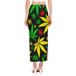 Hemp Leaves Reggae Pattern Print Side Slit Maxi Skirt