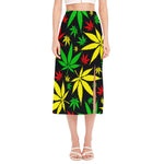 Hemp Leaves Reggae Pattern Print Side Slit Midi Skirt