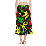 Hemp Leaves Reggae Pattern Print Side Slit Midi Skirt