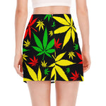 Hemp Leaves Reggae Pattern Print Side Slit Mini Skirt