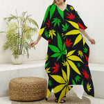 Hemp Leaves Reggae Pattern Print Silk V-Neck Kaftan Dress
