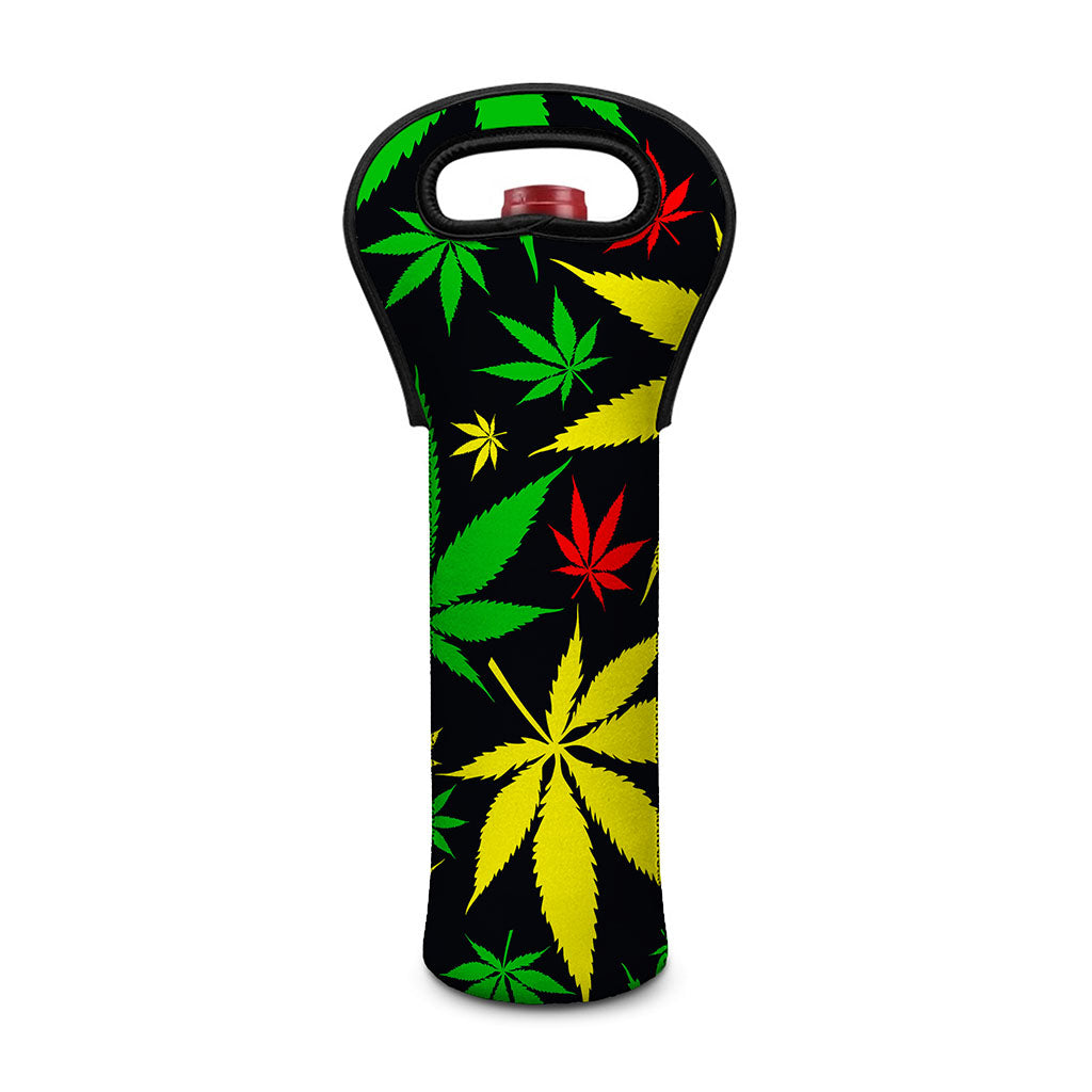 Hemp Leaves Reggae Pattern Print Single Neoprene Wine Tote