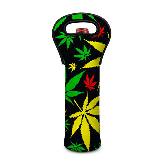 Hemp Leaves Reggae Pattern Print Single Neoprene Wine Tote