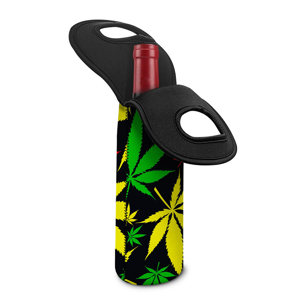 Hemp Leaves Reggae Pattern Print Single Neoprene Wine Tote