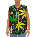 Hemp Leaves Reggae Pattern Print Sleeveless Baseball Jersey