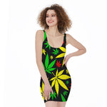 Hemp Leaves Reggae Pattern Print Sleeveless Bodycon Dress