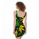 Hemp Leaves Reggae Pattern Print Sleeveless Bodycon Dress