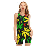 Hemp Leaves Reggae Pattern Print Sleeveless One Piece Swimsuit