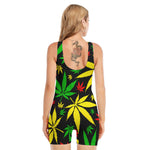 Hemp Leaves Reggae Pattern Print Sleeveless One Piece Swimsuit