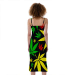 Hemp Leaves Reggae Pattern Print Slim Fit Midi Cami Dress
