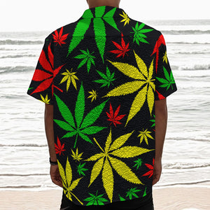 Hemp Leaves Reggae Pattern Print Textured Short Sleeve Shirt