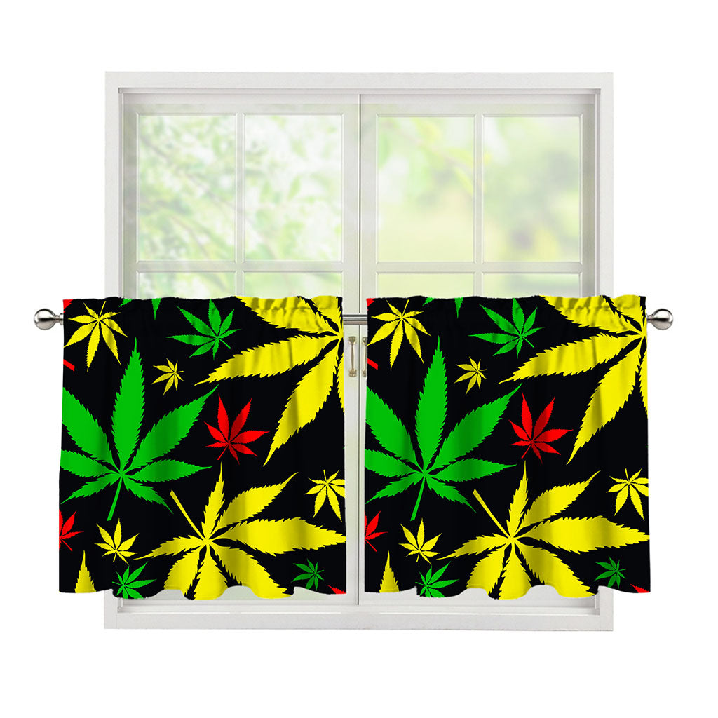 Hemp Leaves Reggae Pattern Print Tier Curtains