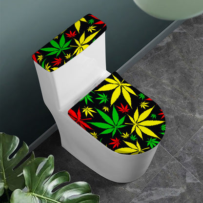 Hemp Leaves Reggae Pattern Print Toilet Lid And Tank Cover Set