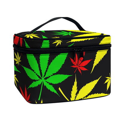 Hemp Leaves Reggae Pattern Print Travel Makeup Bag