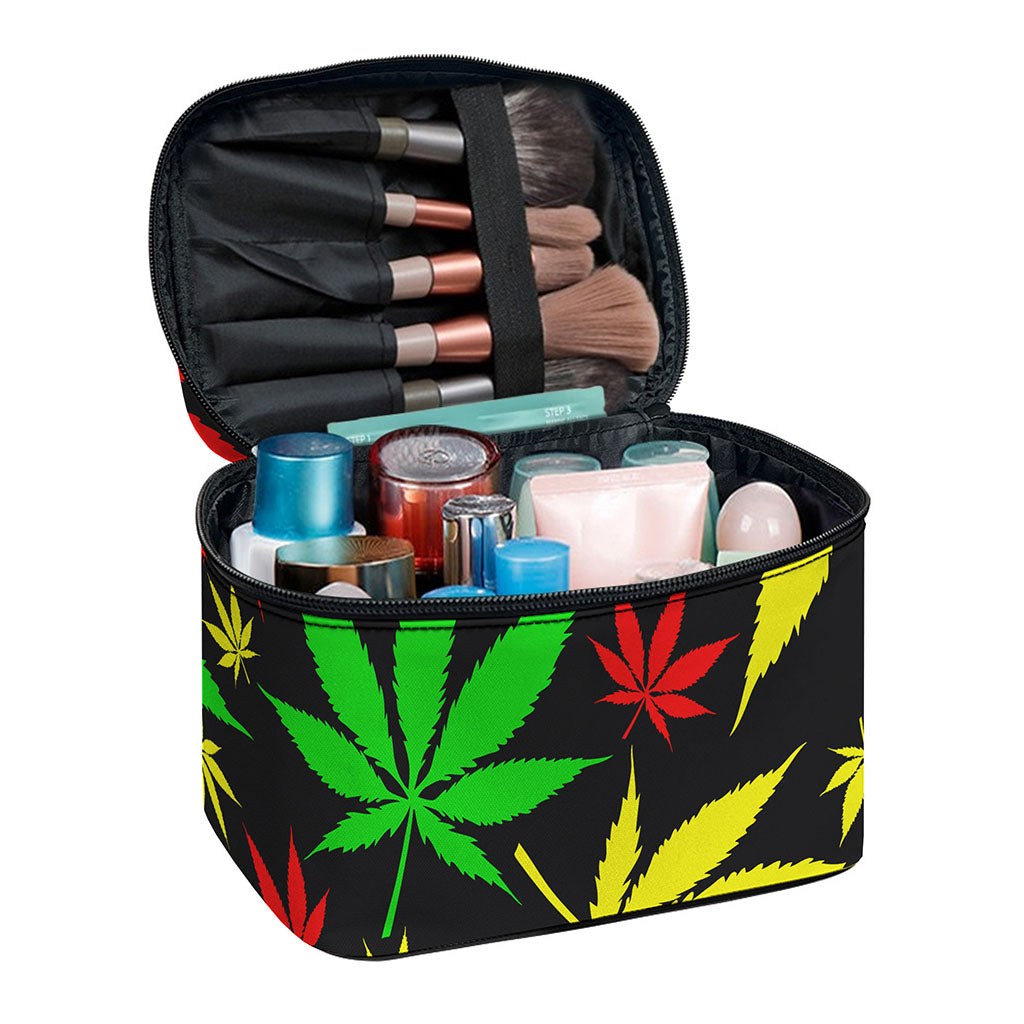 Hemp Leaves Reggae Pattern Print Travel Makeup Bag