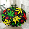 Hemp Leaves Reggae Pattern Print Waterproof Round Tablecloth